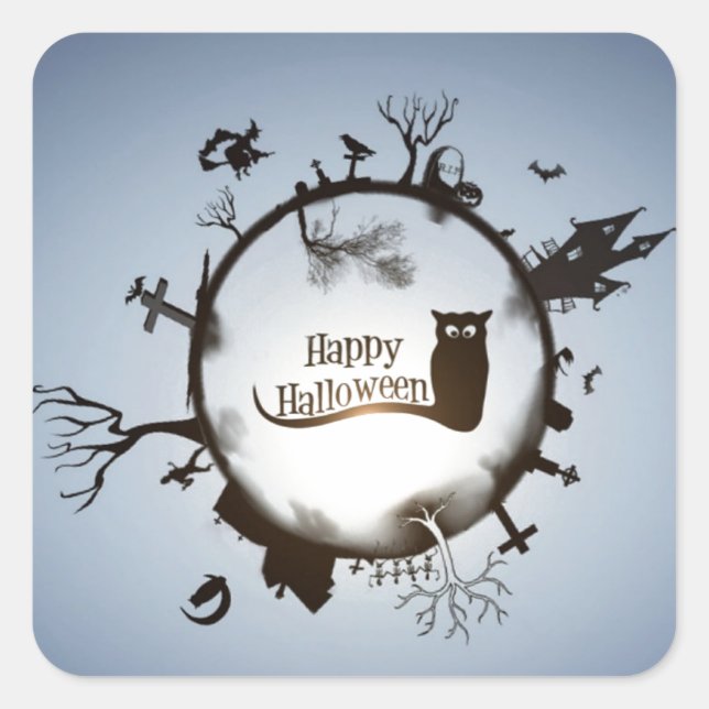 Sticker Carré Joyeux Halloween Éffrayant Thème (Devant)