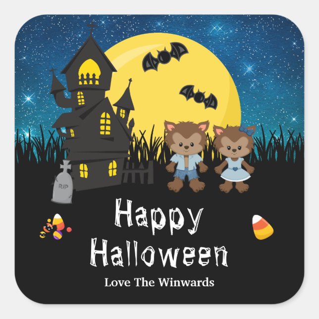 Sticker Carré Joyeux Halloween Party Werewolf Blue (Devant)