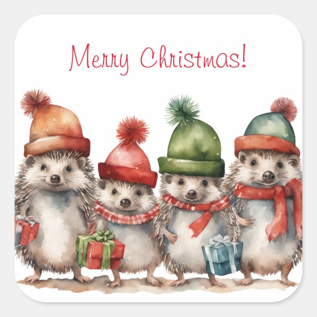 Sticker Carré Joyeux Hérisson de Noël (Devant)
