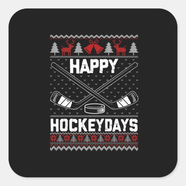 Sticker Carré Joyeux Hockeydays Funny Christmas Ice Hockey Joueu (Devant)