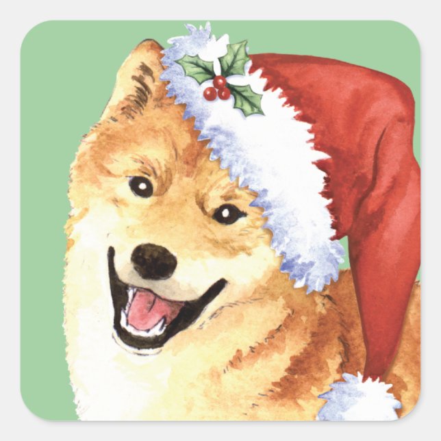 Sticker Carré Joyeux Howlidays Shiba Inu (Devant)