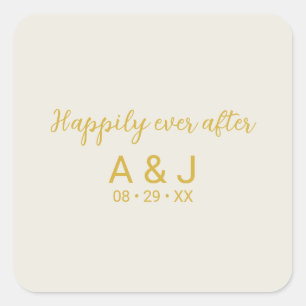 Sticker Carré Joyeux Jour après Albâtre Blanc Monogramme Or