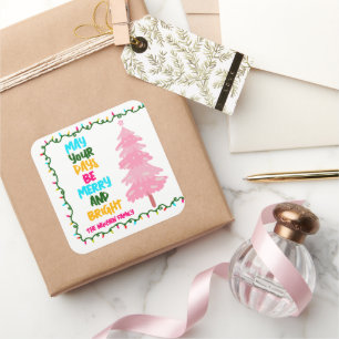 Sticker Carré Joyeux Joyeux Joyeux Noël rose vif