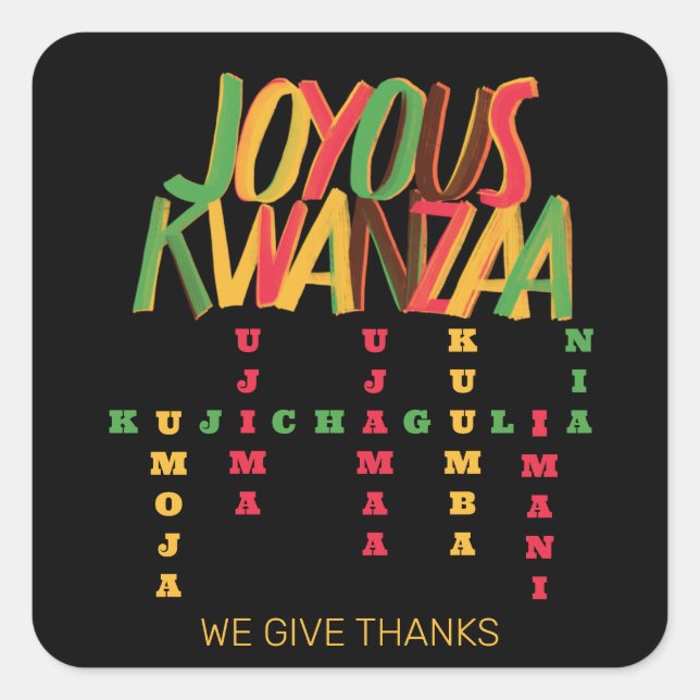 Sticker Carré Joyeux KWANZAA Principes mot-clé (Devant)
