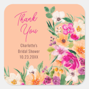 Sticker Carré Joyeux mariage avec des fleurs sauvages brillantes