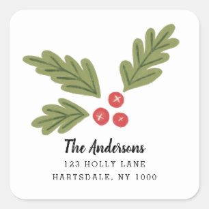 Sticker Carré Joyeux Moderne Fun Holiday Berry Adresse de Noël