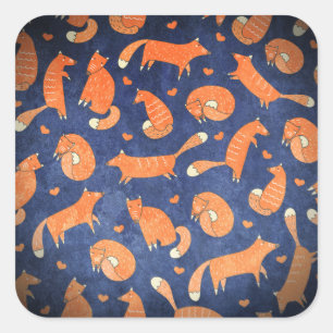 Sticker Carré Joyeux motif de renard animal