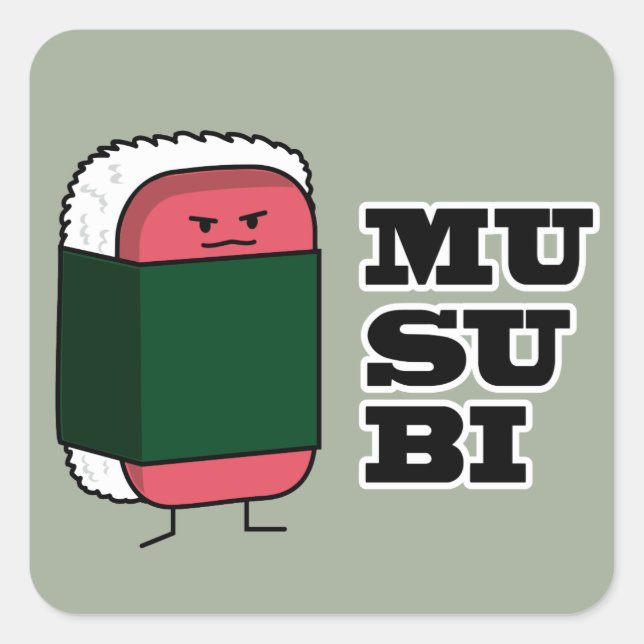 Sticker Carré Joyeux mussusuhi nori hawaïen Musubi (Devant)
