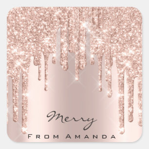 Sticker Carré Joyeux Noël 16th Rose Rose Gold Spark