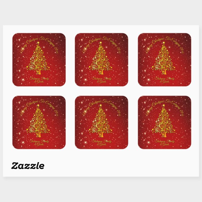 Sticker Carré Joyeux Noël 20XX Red Gold Tree étoiles (Feuille)