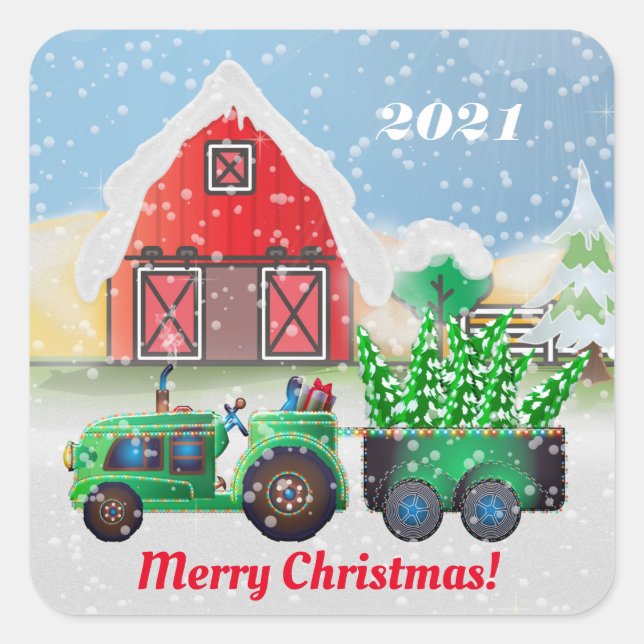 Sticker Carré Joyeux Noël à la ferme Country (Devant)