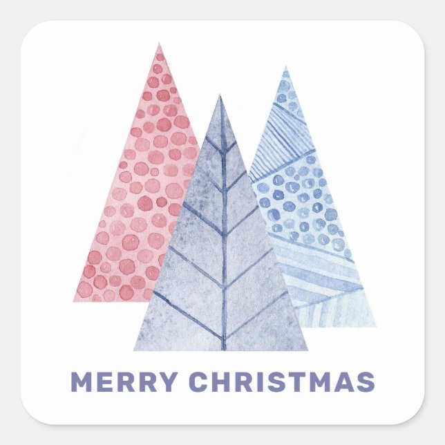 Sticker Carré Joyeux Noël. Aquarelle arbre d'hiver géométrique (Devant)