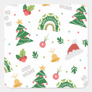 Sticker Carré Joyeux Noël Arbre décorations Motif