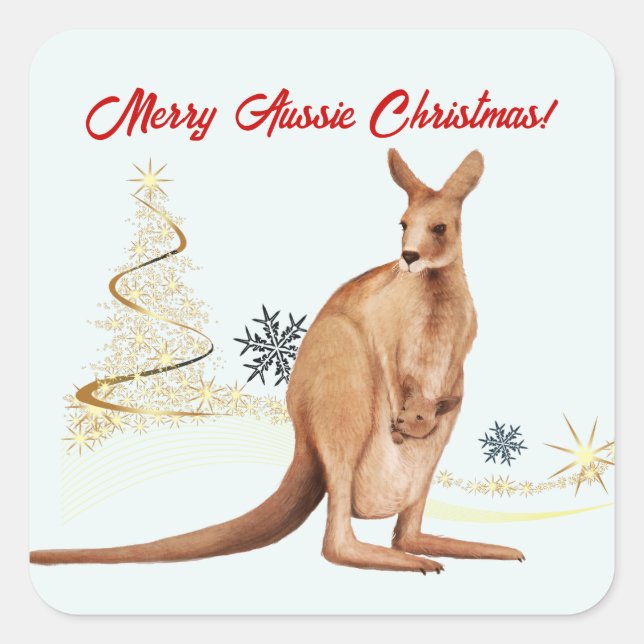 Sticker Carré Joyeux Noël australien Kangaroo (Devant)