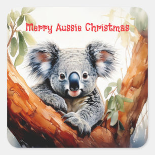 Sticker Carré Joyeux Noël australien Koala
