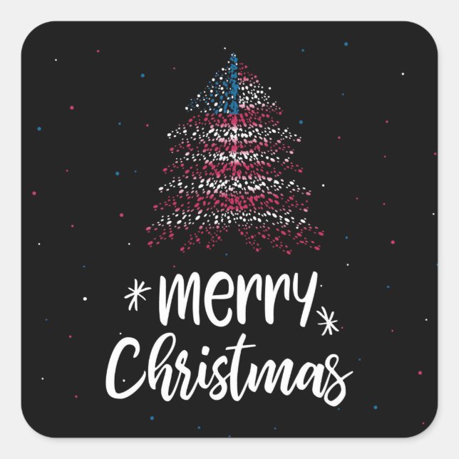 Sticker Carré Joyeux Noël avec drapeau américain (Devant)