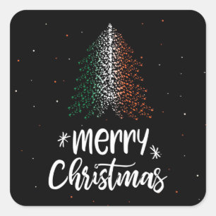 Sticker Carré Joyeux Noël avec drapeau d'Irlande