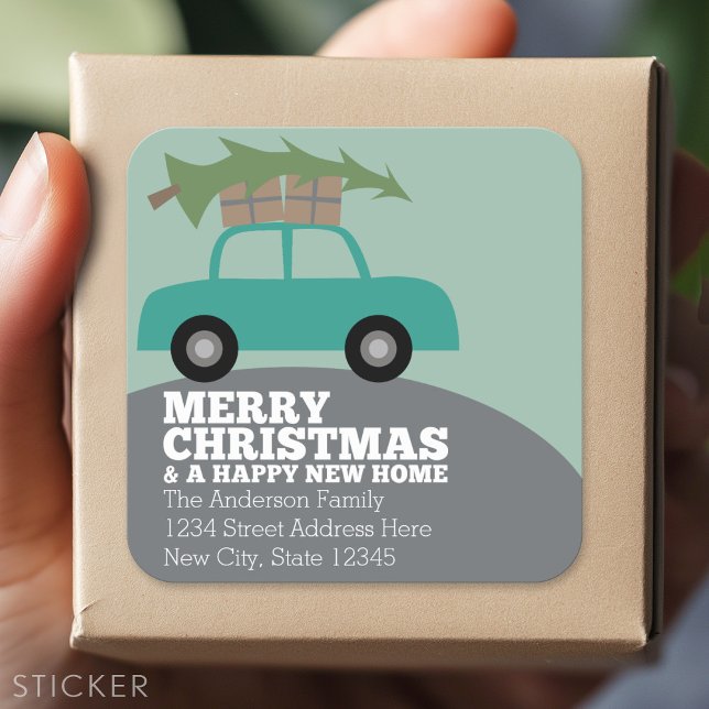 Sticker Carré Joyeux Noël avec nouvelle adresse résidentielle Dé (Custom sticker)