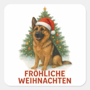 Sticker Carré Joyeux Noël berger allemand de Noël