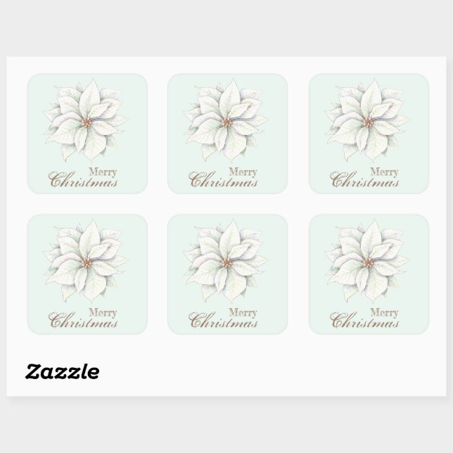 Sticker Carré Joyeux Noël blanc Poinsettia (Feuille)