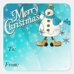 Sticker Carré Joyeux Noël Blue Snowflake Snowman