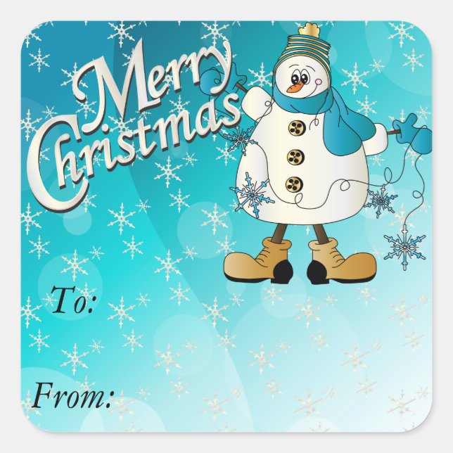 Sticker Carré Joyeux Noël Blue Snowflake Snowman (Devant)