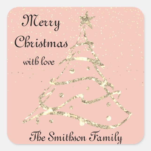 Sticker Carré Joyeux Noël Bonne Année Avec Rose Nom d'Amour (Devant)