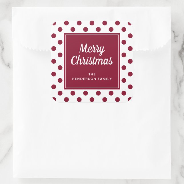 Sticker Carré Joyeux Noël Bourgogne Pois rouges (Sac)