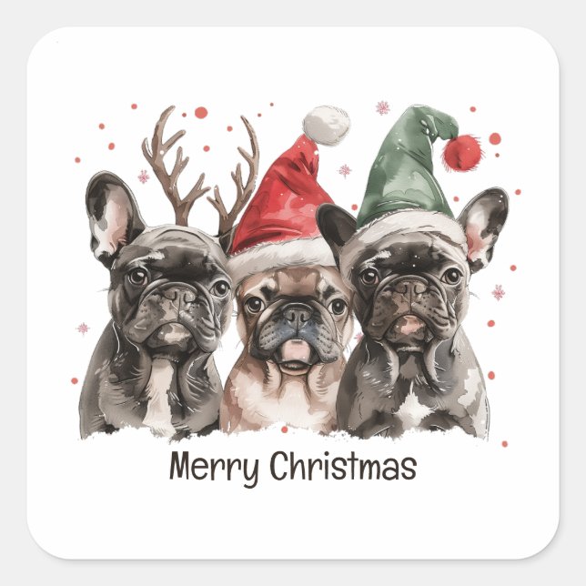 Sticker Carré Joyeux Noël Chiens de rennes Français (Devant)