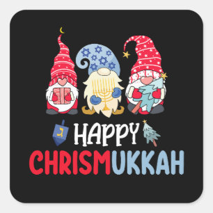 Sticker Carré Joyeux Noël Chrismukkah Gnomes Hanoukka Joyeux Noë