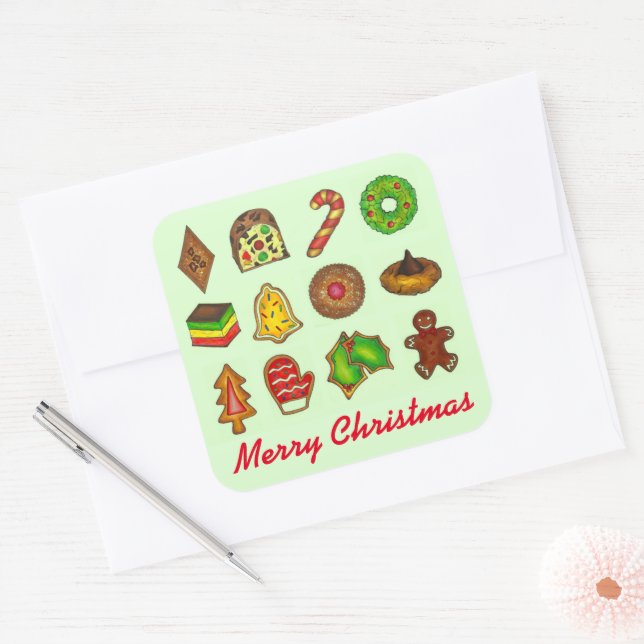 Sticker Carré Joyeux Noël Cookies de vacances Cuisine Cookie Swa (Enveloppe)