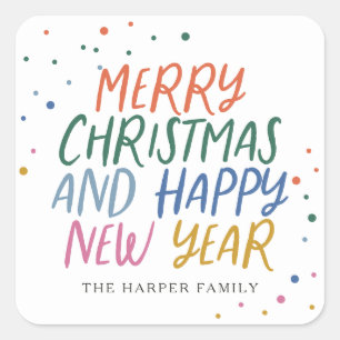 Sticker Carré Joyeux Noël couleur Whimsical Bonne année