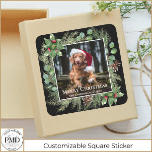 Sticker Carré Joyeux Noël Couronne de photos de animaux Botaniqu