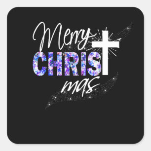 Sticker Carré Joyeux Noël de cadeau chrétien de Noël avec