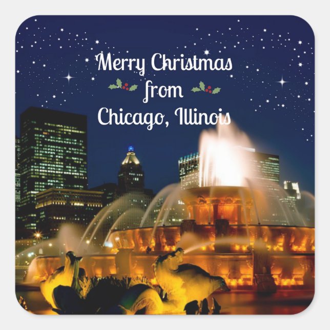 Sticker Carré Joyeux Noël de Chicago, (Devant)