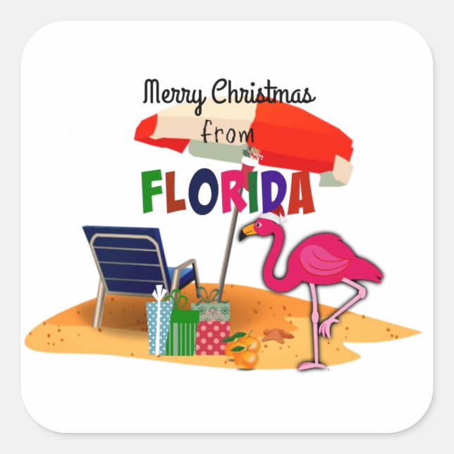 Sticker Carré Joyeux Noël de Floride (Devant)