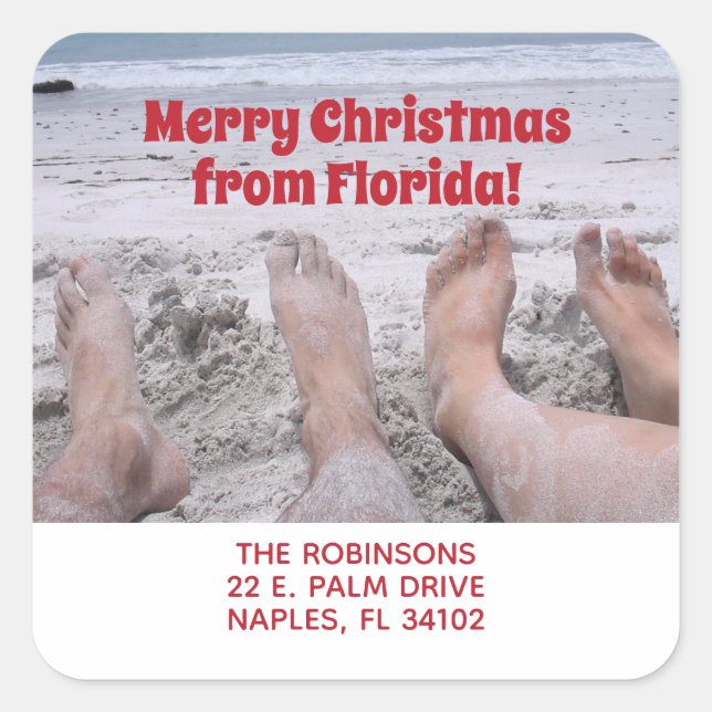 Sticker Carré Joyeux Noël de Floride drôle plage de vacances (Devant)