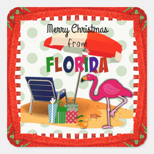 Sticker Carré Joyeux Noël de Floride - éblouissant ! (Devant)