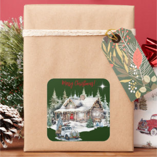 Sticker Carré Joyeux Noël de la carte de vacances Cabine