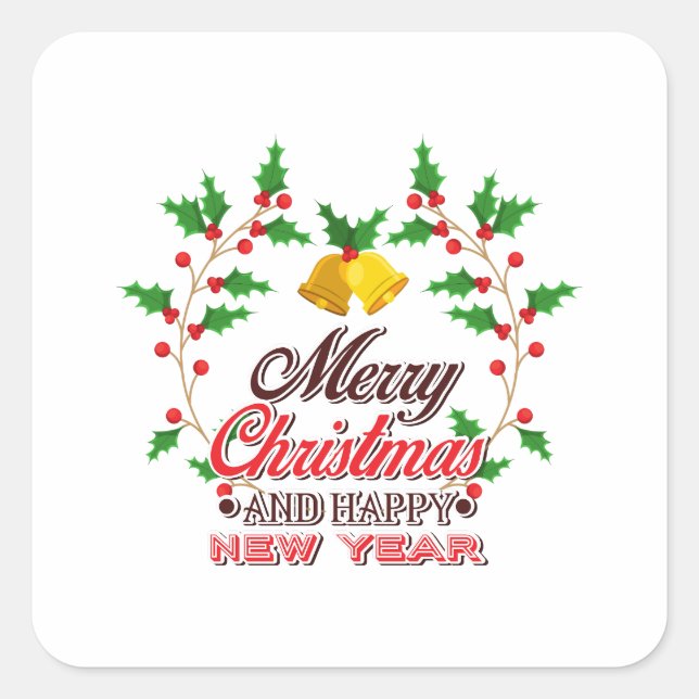 Sticker Carré Joyeux Noël de notre famille, Bonne année (Devant)