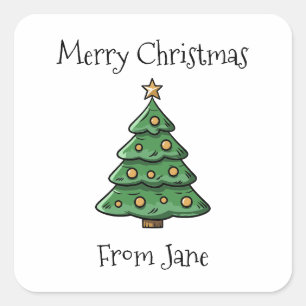 Sticker Carré Joyeux Noël de Simple Minimaliste Tree