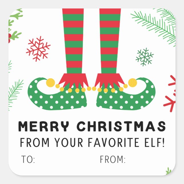 Sticker Carré Joyeux Noël de votre favori Elf Favoriser Tags (Devant)