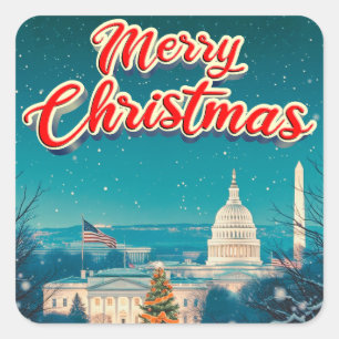 Sticker Carré Joyeux Noël de Washington Vintage Retro