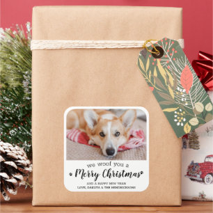 Sticker Carré Joyeux Noël Du Chien Moderne Photo Animaux