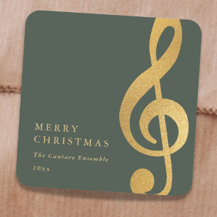 Sticker Carré Joyeux Noël élégant musical Trèfle doré