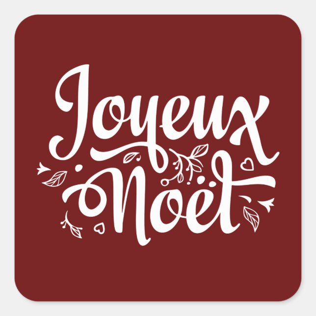 Sticker Carré Joyeux Noel Elégant Rouge Noël Français (Devant)
