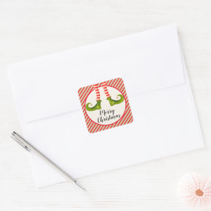 Sticker Carré Joyeux Noël Elfe Jambes Rayures Enveloppe Scellés
