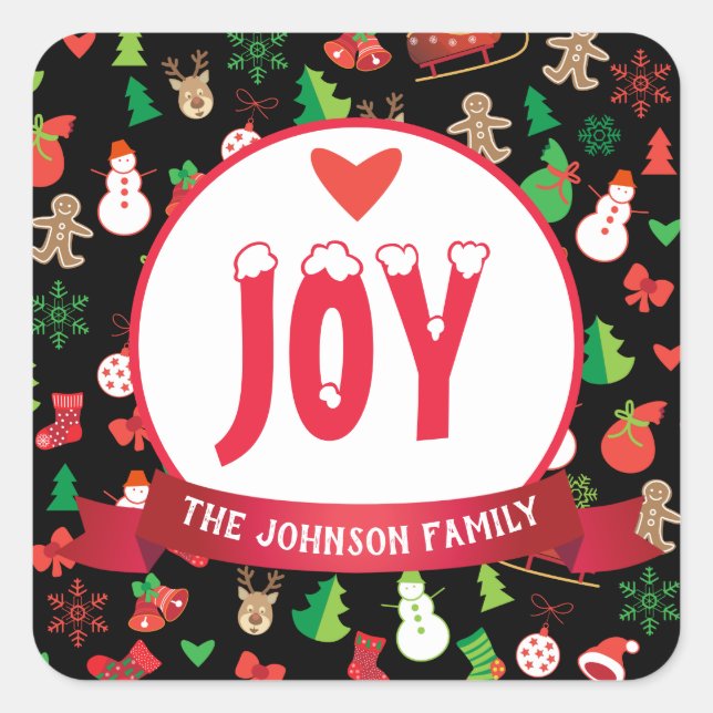 Sticker Carré Joyeux Noël et Bonne Année ! Voeux XMAS (Devant)