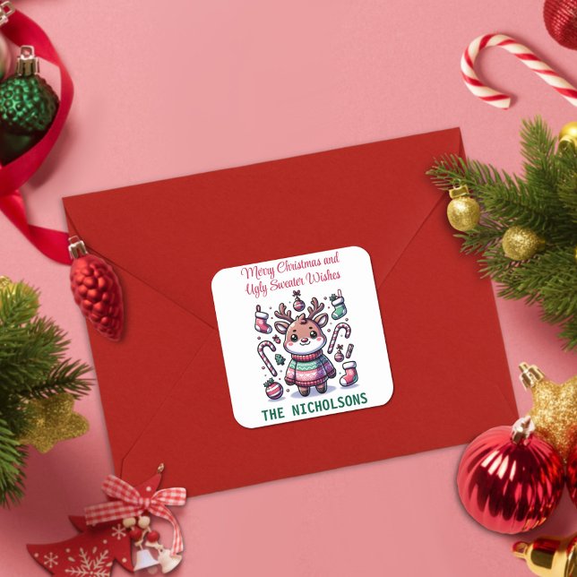 Sticker Carré Joyeux Noël et vilains voeux de Sweat Reindeer (Créateur téléchargé)