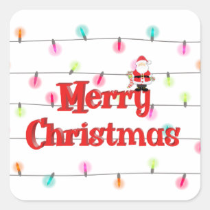 Sticker Carré Joyeux Noël Festif Lumières de vacances avec Père 
